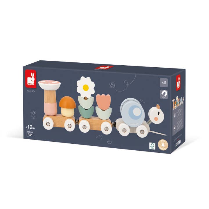 Janod - Wholesale Wood Toy - Kids - Sweet Cocoon Snail Pull-Along Stacker Train5