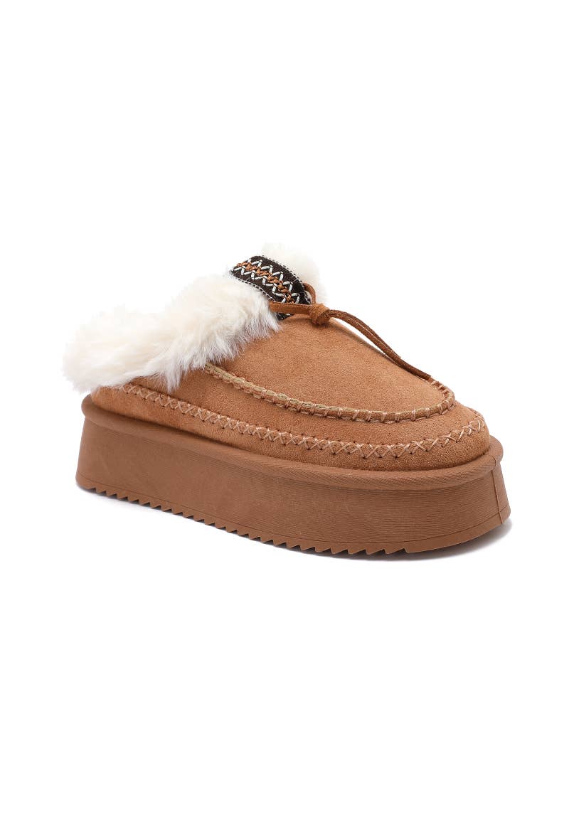 Joia Paris - Wholesale Mules - Women's - Fur-lined mules with thick sole and braided strap RU-2123