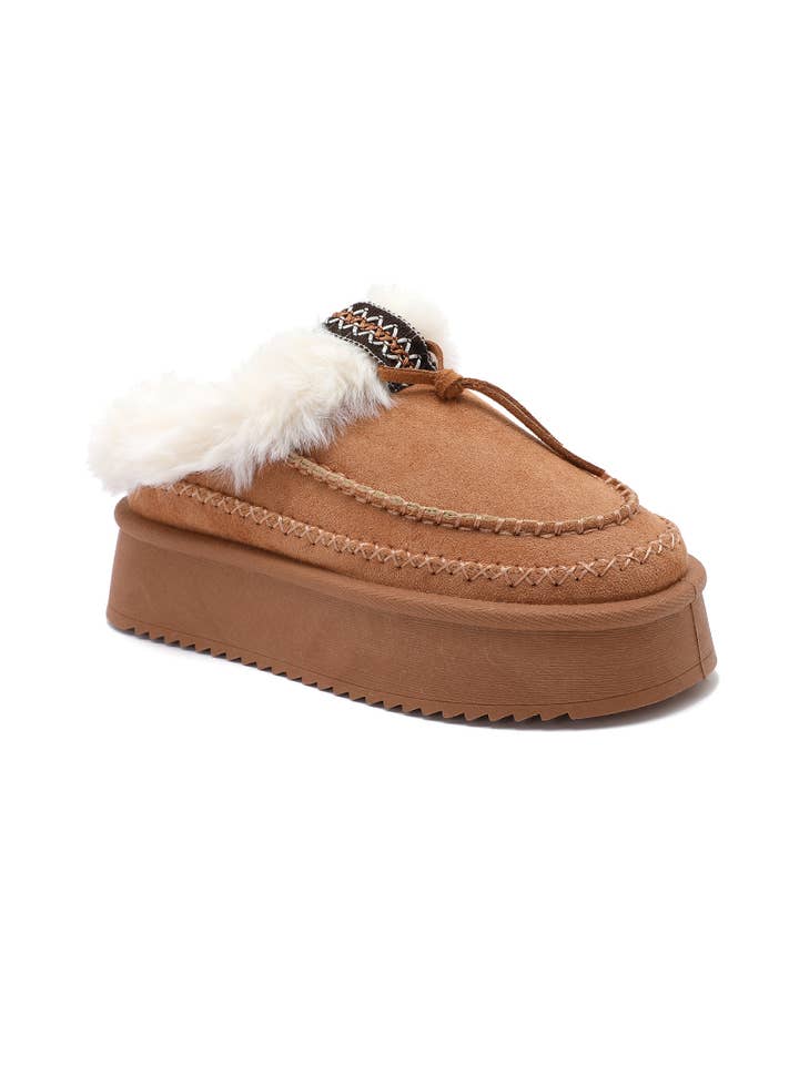 Joia Paris - Wholesale Mules - Women's - Fur-lined mules with thick sole and braided strap RU-2123