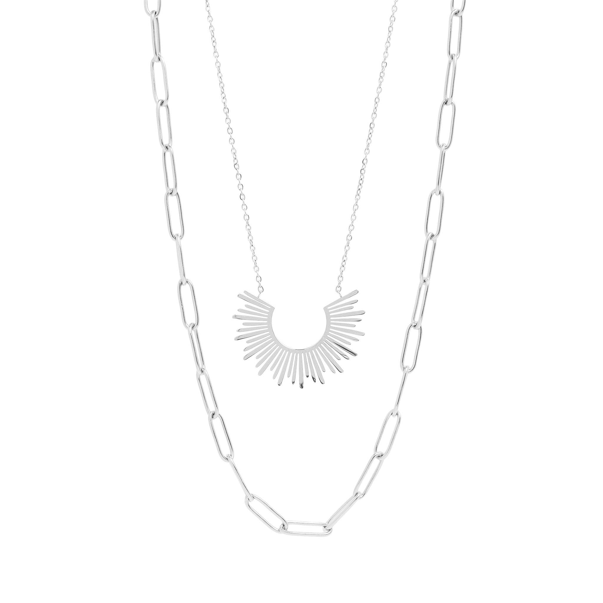 WJW - Wholesale Pendant/Charm Necklace - 18K Gold PVD Layered Paperclip and Loop Chain Charm Necklace2