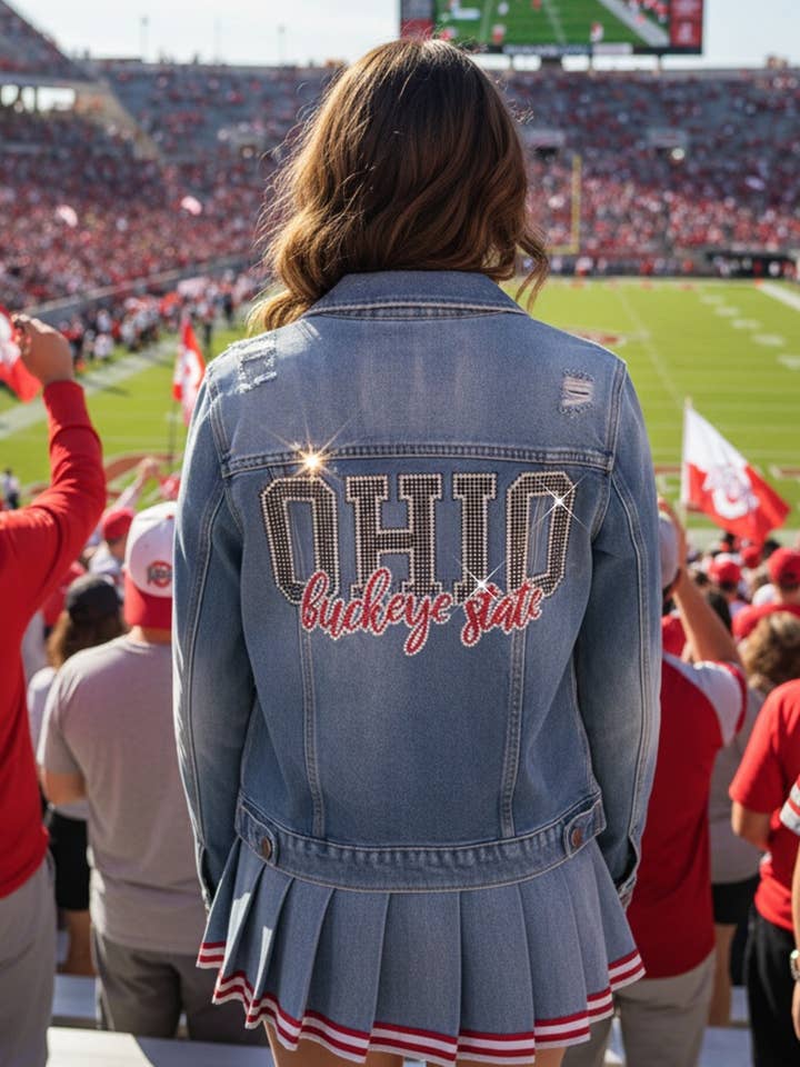 Ohio State Buckeye State Blue Denim Jacket for wholesale by Moving Forward Designs