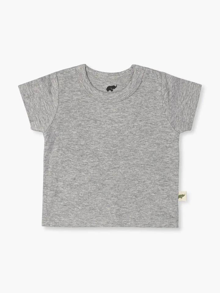 Manga Curta Gola Redonda Tee_Heather Grey por atacado de Monica + Andy