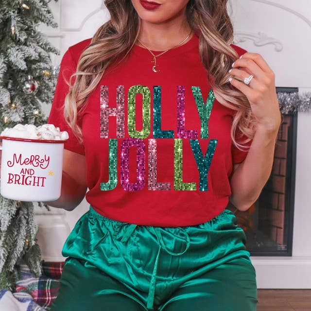 Trendy Transfers - Wholesale Sublimation Transfer - Holly Jolly Faux Sequins DTF Heat Transfer0