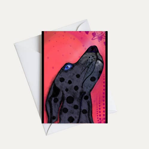 Art Greeting Card 5x7 - Whimsical Black Dog - Single Card for wholesale by Wild Thorn Collective