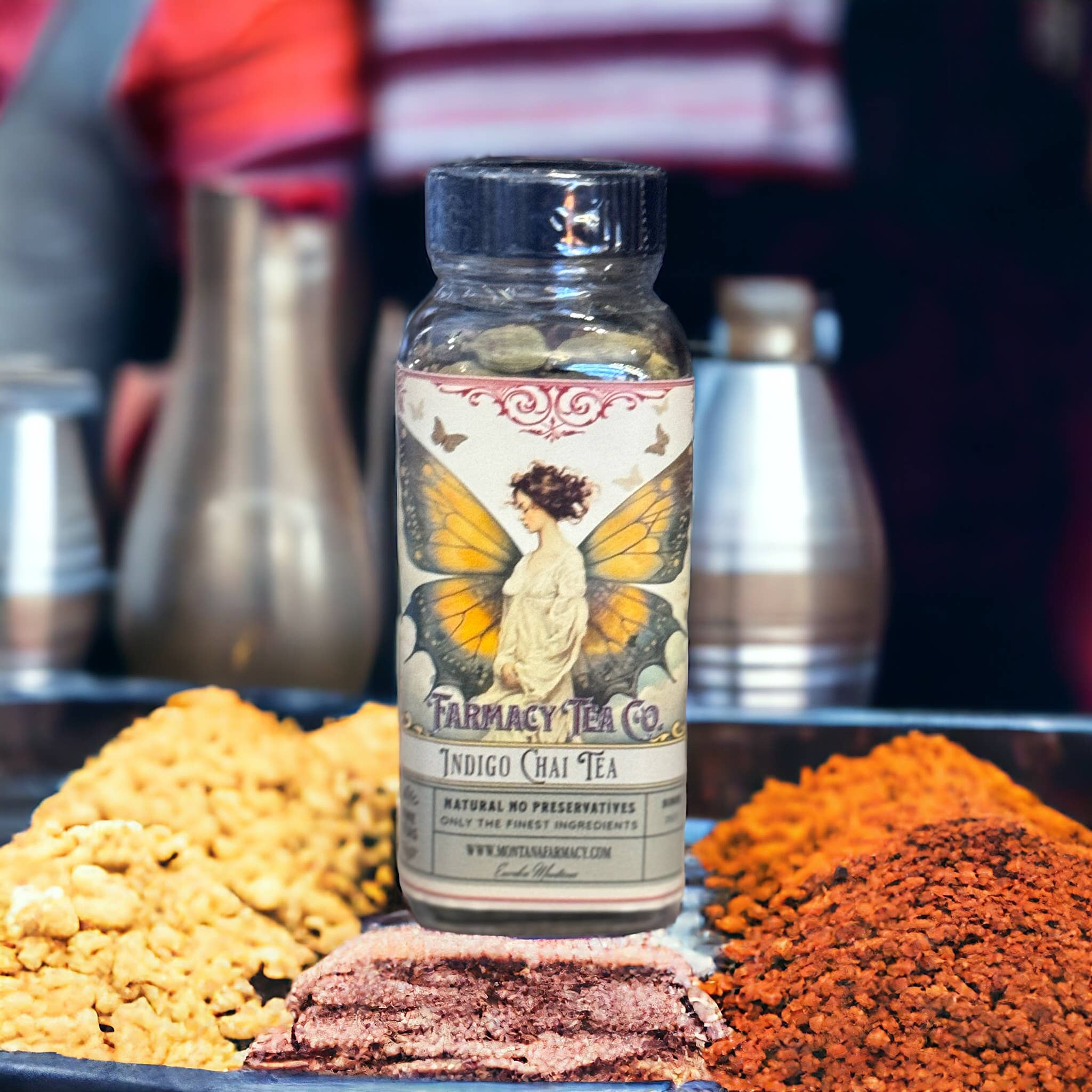 Montana Farmacy - Wholesale Loose Tea - Indigo Chai dark and deep Tea in a glass jar3