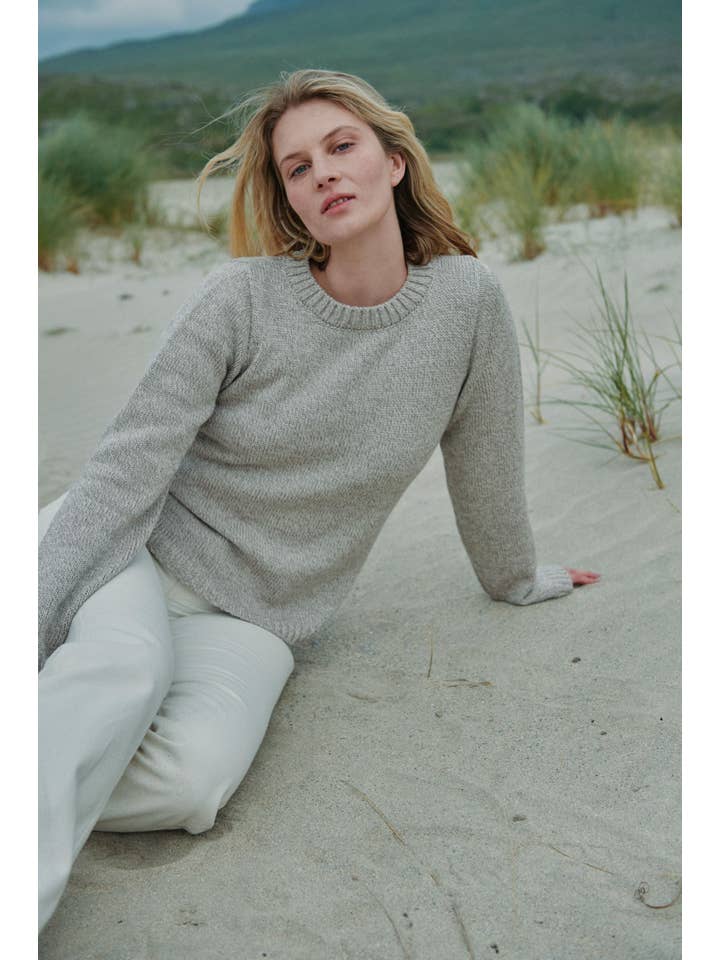Aran Woollen Mills - Wholesale Knit Sweater - Women's - Aoife Supersoft Merino Crewneck Sweater - Oat1
