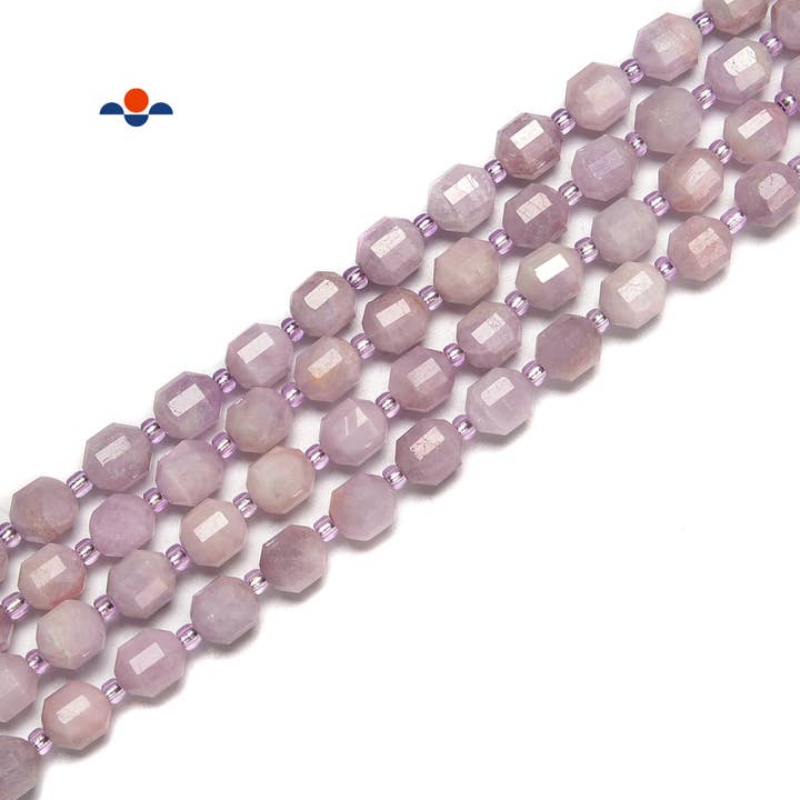 Natural Kunzite Prism Cut Double Point Faceted Round Beads 8mm 10mm 15.5''Strand for wholesale by CRCBEADS