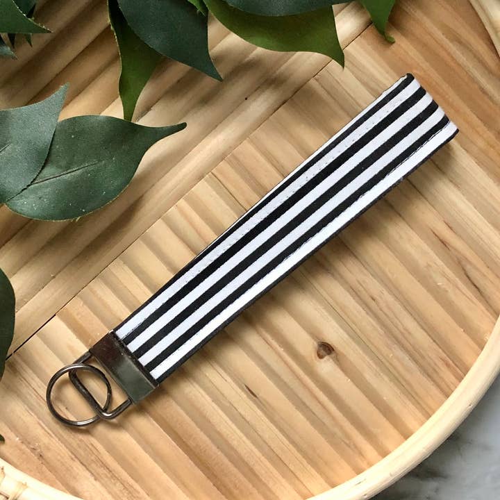 Chaveiro de pulseira de tecido de impressão de listra preto e branco, chaveiro por atacado de MDStickerShop