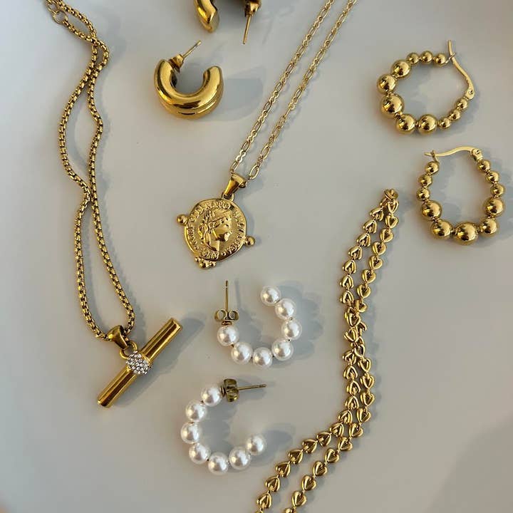 Coco Luna Collection – wholesale Hoop-örhängen – Pärlhoopörhängen, vardagliga örhängen - rostfritt stål