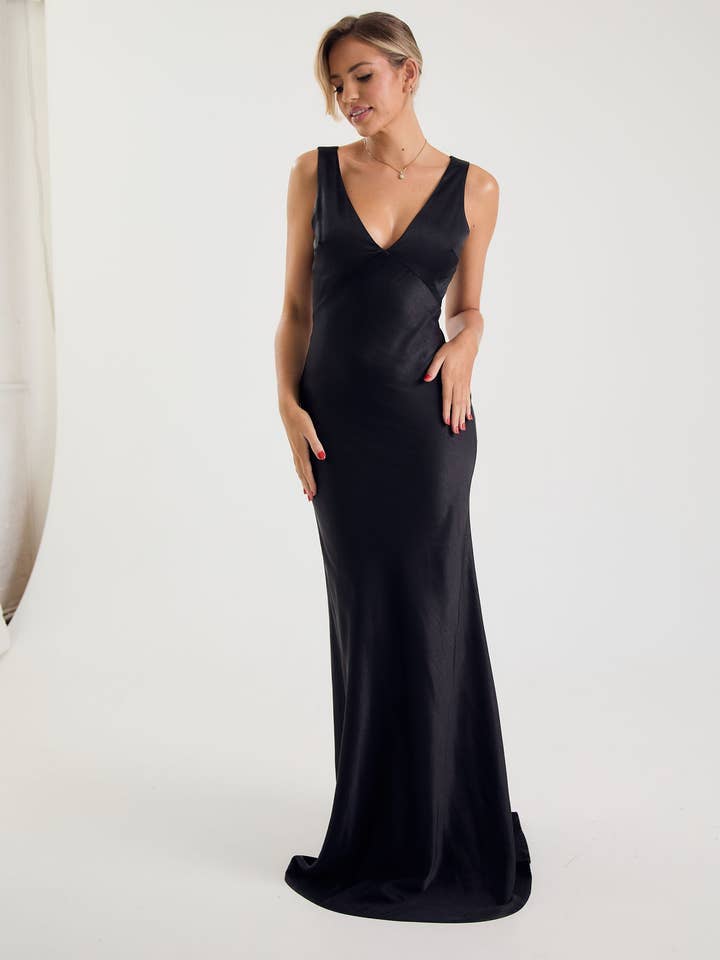 Vestido Bridesmaid Twist Back Back - Preto por atacado de Six Stories