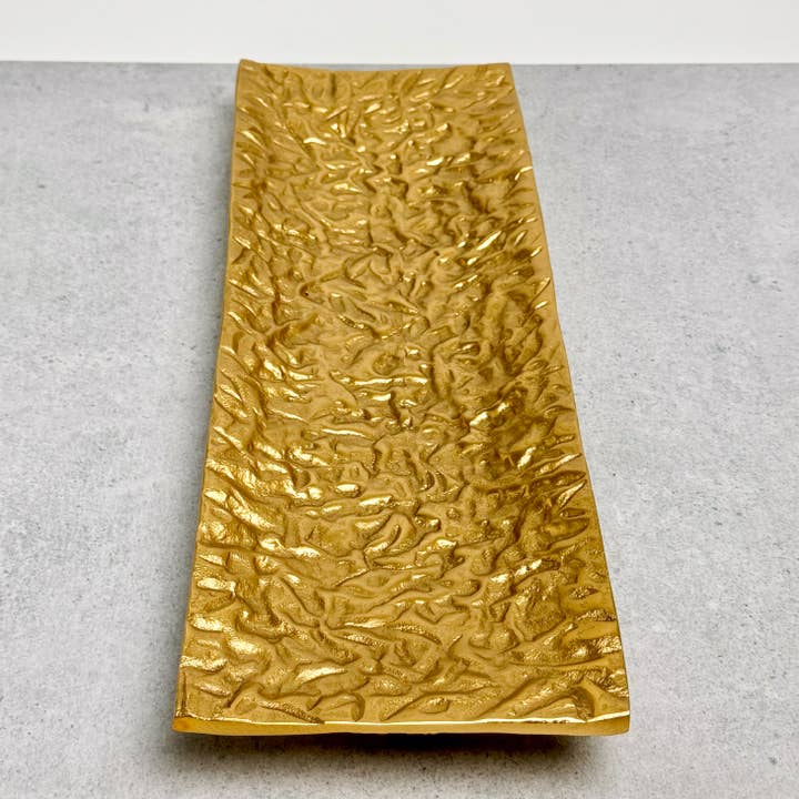 India Handicrafts Inc - Wholesale Decorative tray - Gold Textured Aluminum Tray2