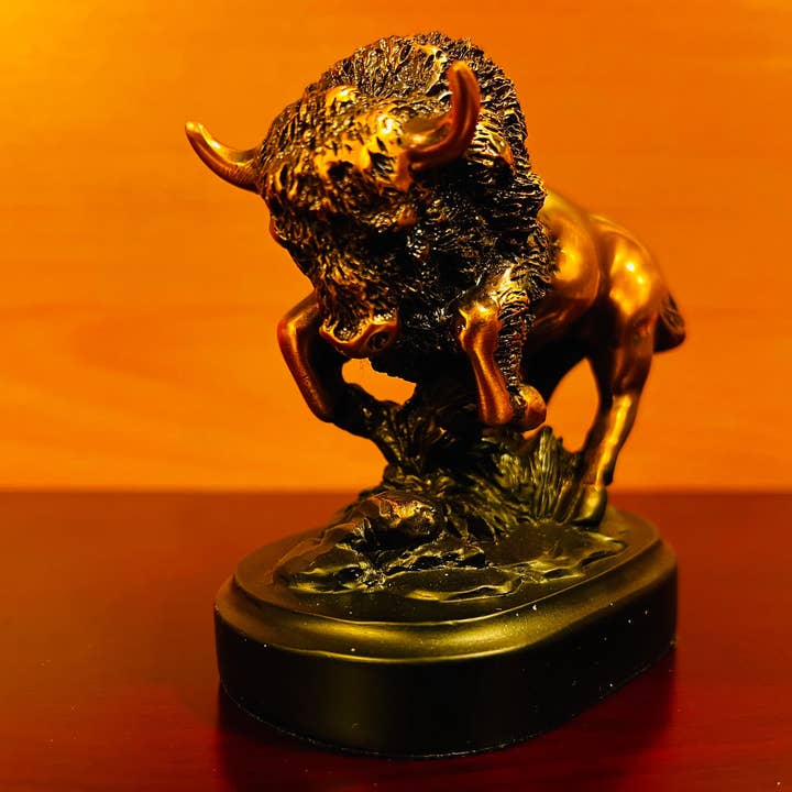 KSR Designs - Wholesale Sculpture - Small Bronze Finish Buffalo Sculpture on Base, 3.50"Hx3.25"W3