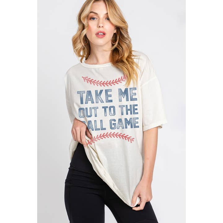 HRTandLUV - Vente T-shirt sérigraphié – femme - T-SHIRT GRAPHIQUE SURDIMENSIONNÉ TAKE ME OUT TO THE BALL GAME1