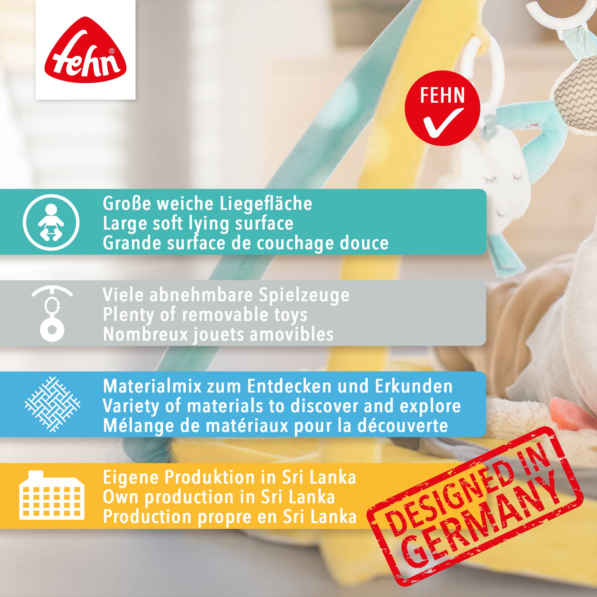 Fehn - Wholesale Play Mat - Kids & Baby - 3-D Activity Blanket Flamingo - Play Arch with Toys5