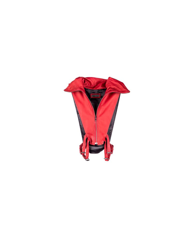 JUNGLE TRIBE - Wholesale Outerwear Vest - Women's - RED NINJA KOMBAT Tech Wear Hooded Crop Top Vest in soft Red Leather10