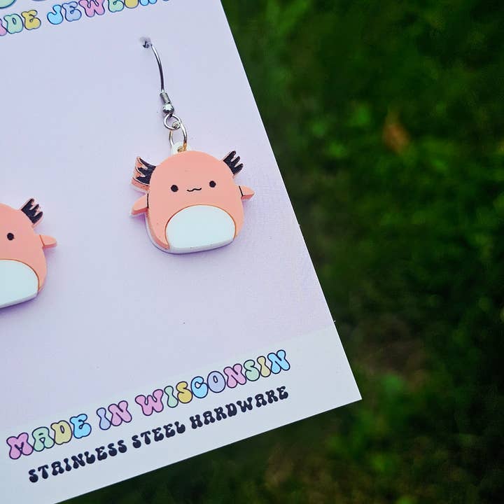 Jedi Woods LLC - Wholesale Dangle Earrings - Axolotl Squishmallow Squishy Dangle Earrings4