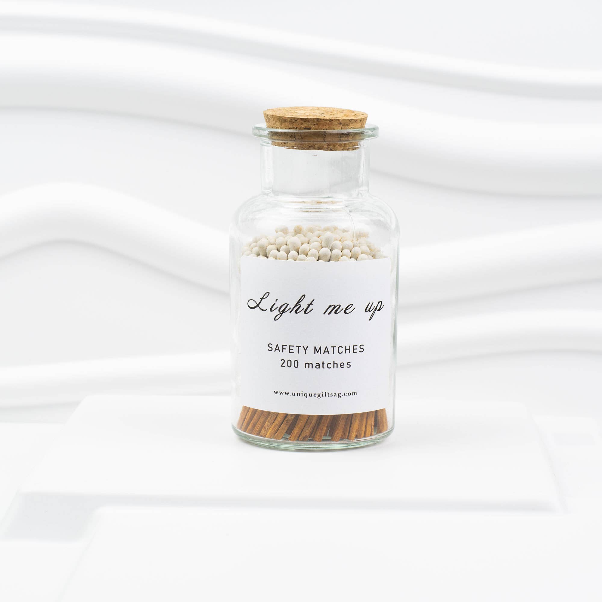 UniqueGiftsAG - Wholesale Matches - Glass Bottle Matches–200 pcs, 7.5 cm, Cinnamon+White Tips