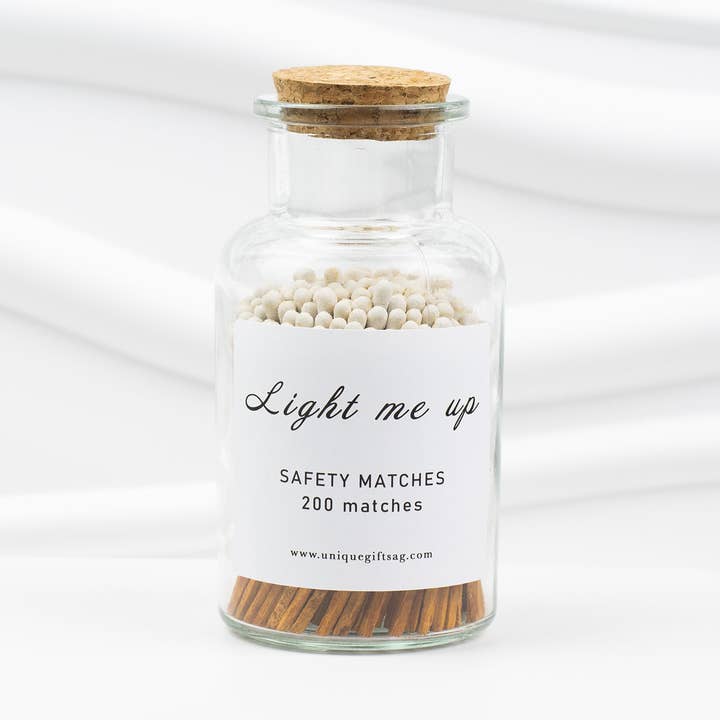 Glasflaske Tændstikker–200 stk, 7,5 cm, Kanel+Hvide Spidser for engroshandel hos UniqueGiftsAG