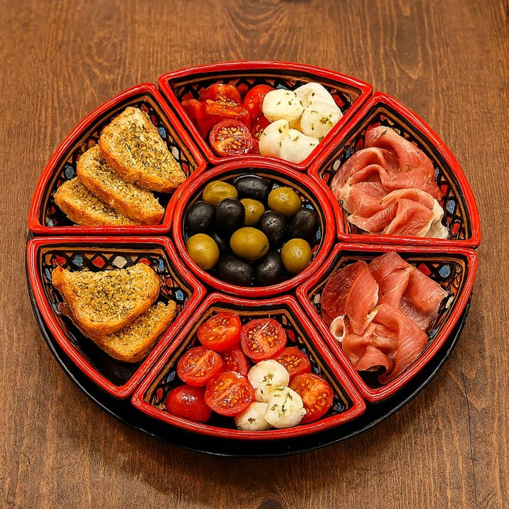 Antipastiera Redonda De Cerámica Tunecina Pintada A Mano #4 para venta al por mayor de Etnico del Mondo