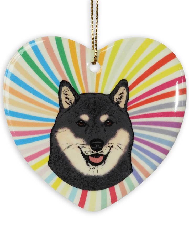 Shiba Inu Sort Keramisk Hjerte Ornament for engroshandel hos Sabyloo