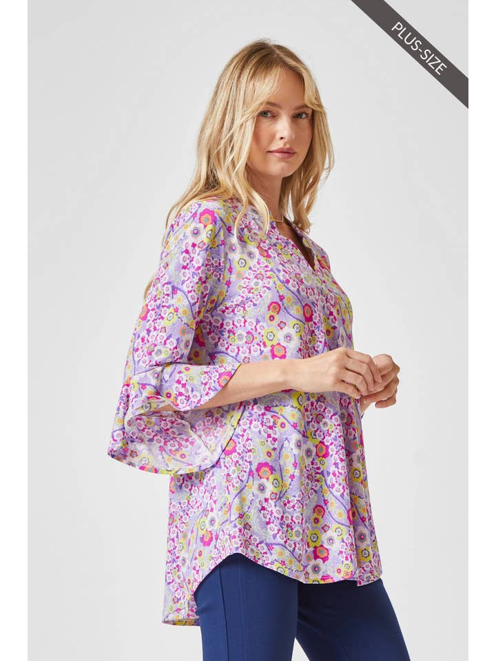 Lavender PLUS SIZE Printed Beautiful Blouse With Lizzy Neckline for wholesale on Faire