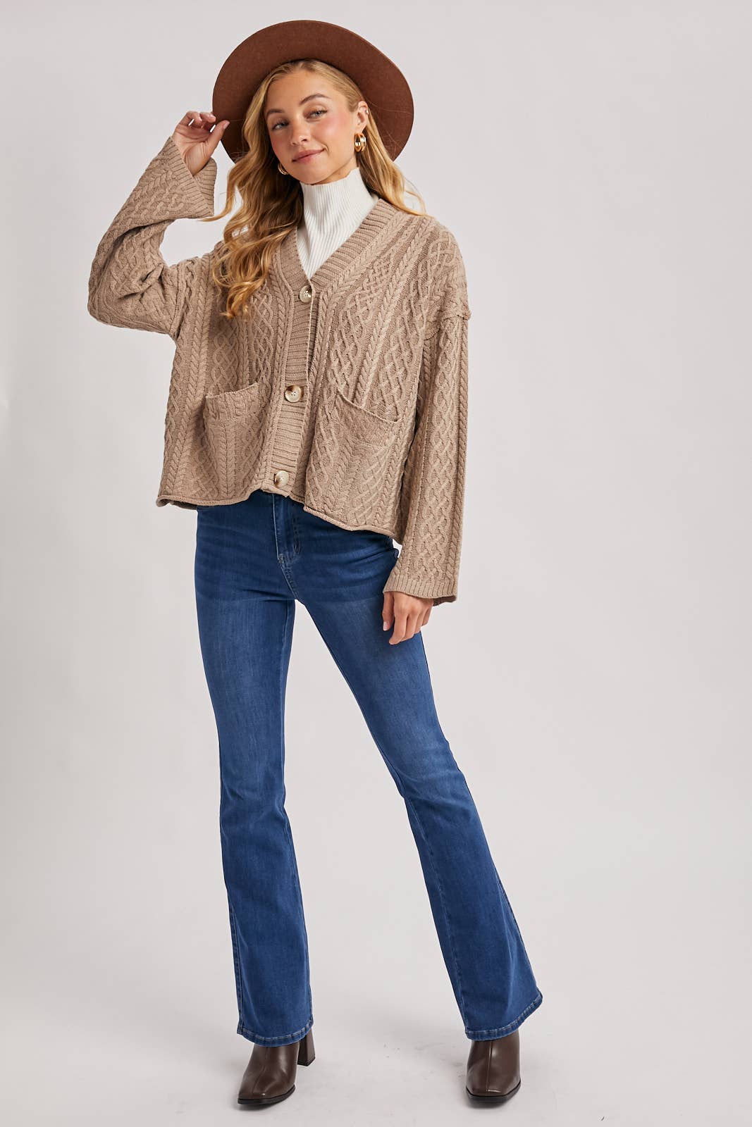 Bluivy - Wholesale Cardigan - Women's - BUTTON DOWN CABLE KNIT SWEATER V-NECK CARDIGAN16