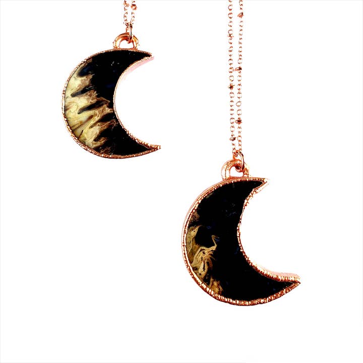 MergingMetals - Wholesale Pendant/Charm Necklace - Fossilized Palm Wood Lunar Moon Necklace