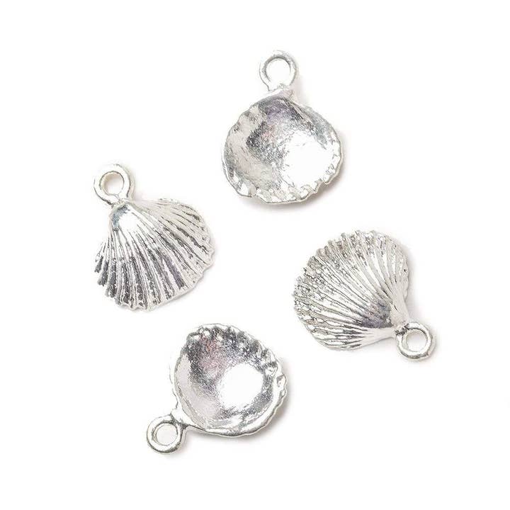 14x11mm Sterling Silver plated Seashell Charm Set of 4 for wholesale by Beads of Cambay