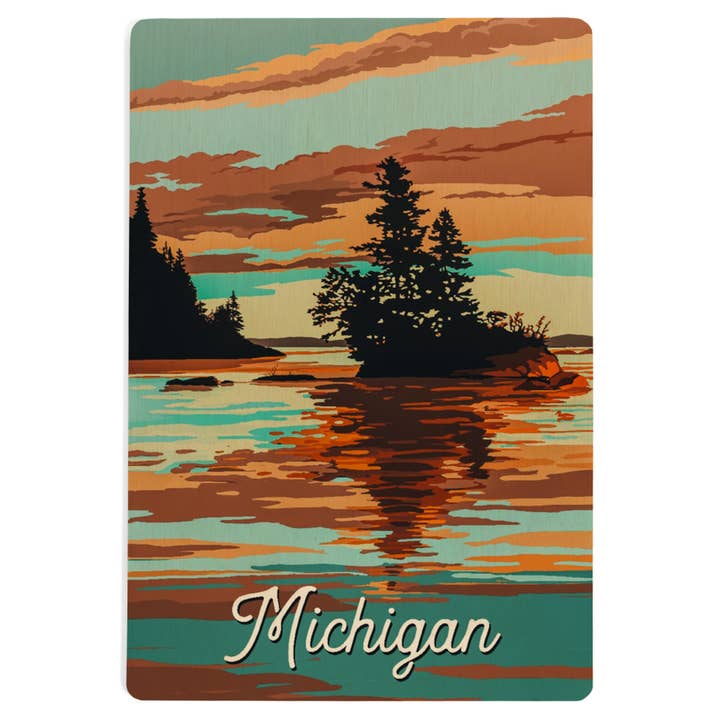 POSTAL DE MADERA Michigan, Painterly para venta al por mayor de Lantern Press