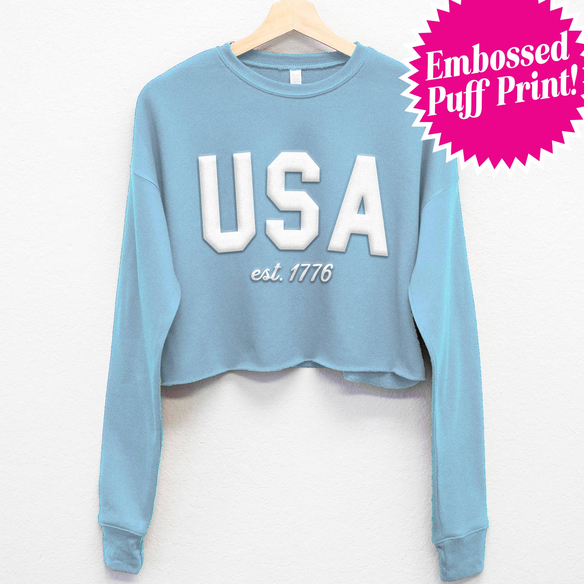 Nobullwoman Apparel - Wholesale Graphic Sweatshirt - Women's - USA est. 1776 Embossed Puff Print Cropped Sweatshirt3