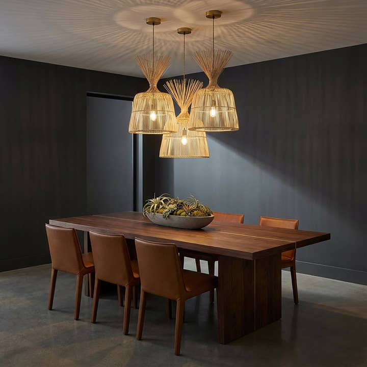 Fauna 28 in. 1-Light Handwoven Rattan Pendant Light, Large Coastal Boho Ceiling Light for wholesale by ELE Light & Decor