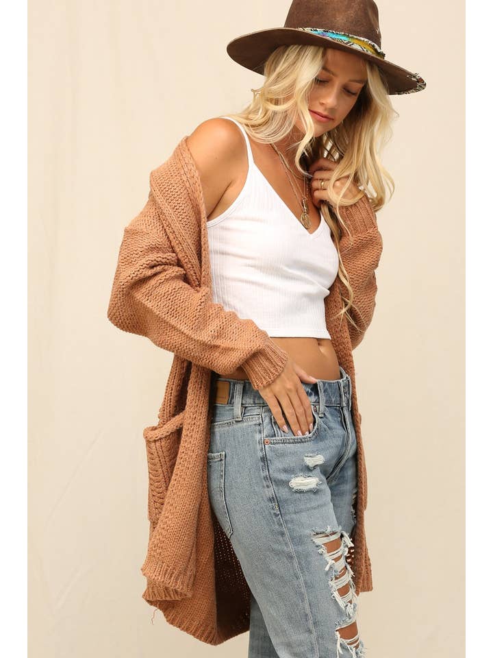 KyeMi - Vente Cardigan – femme - Long cardigan en maille douce avec poche latérale5