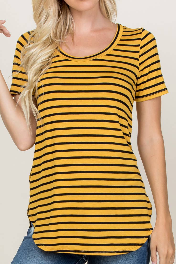 A.gain – wholesale Tunic – Women’s – 10183SS05 Striped Short Sleeve Scoop Neck Top0