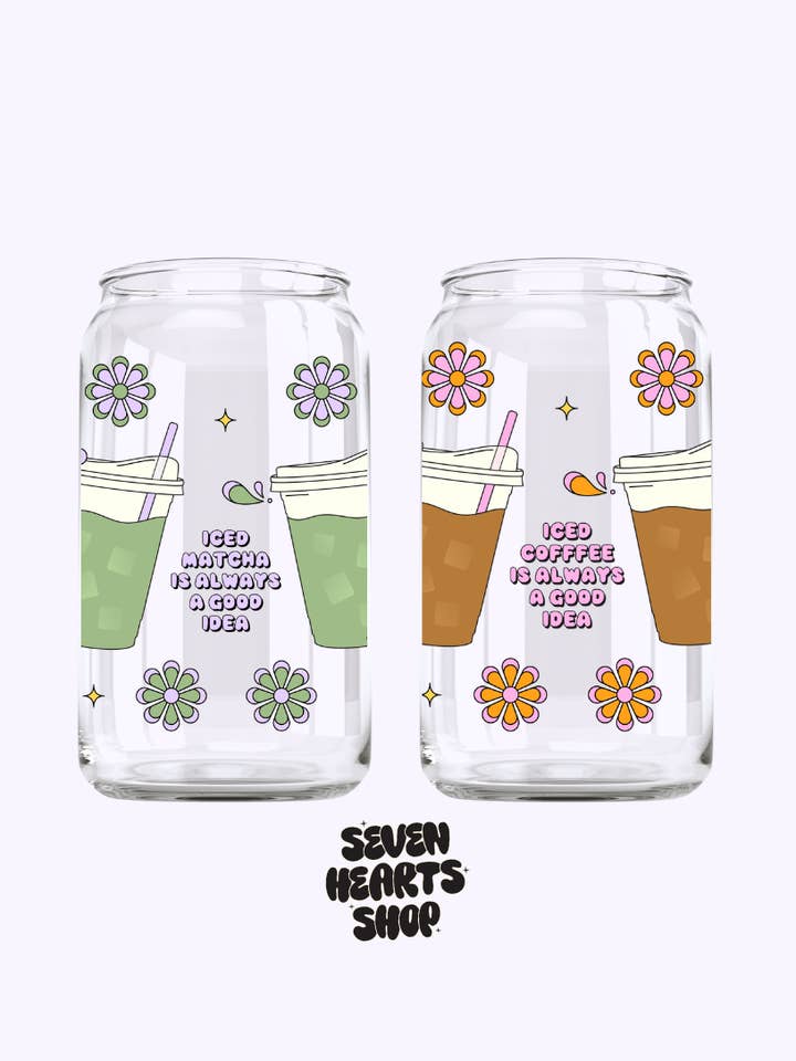 Retro Iced Coffee/ Iced Matcha 16oz Glass Cup for wholesale by Seven hearts shop