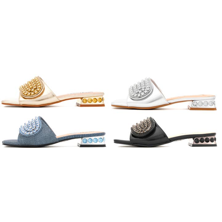 Sandalia Ivy Jewel con tira y tacón metálico con joyas para venta al por mayor de LADY COUTURE