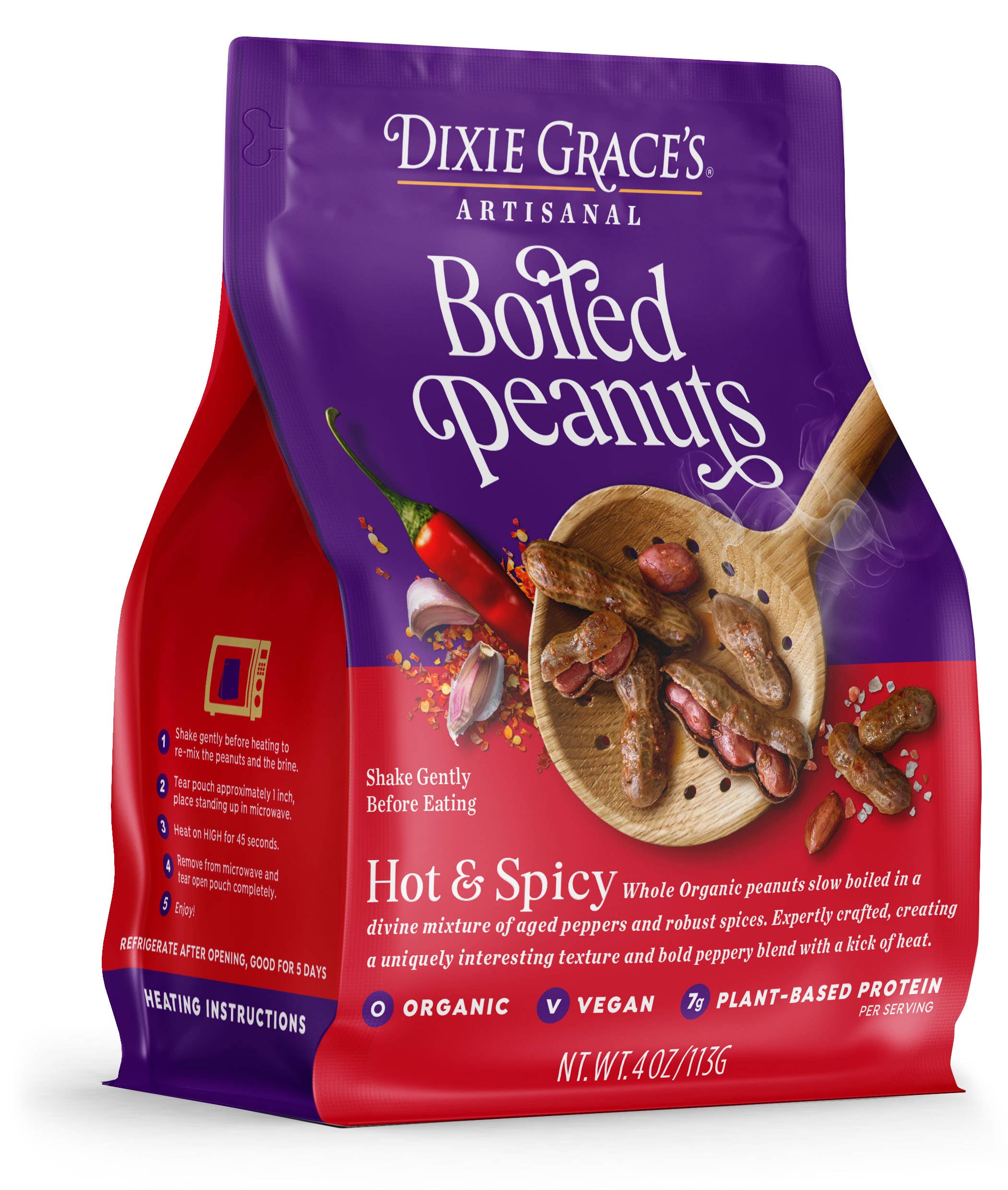 Dixie Grace's Boiled Peanuts – wholesale Nötter – Dixie Grace's Kokta Jordnötter 4oz Het & Kryddig - 12-pack Låda