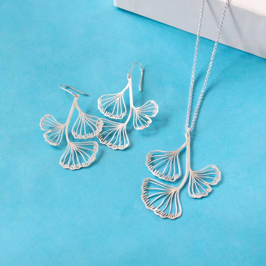 RAS - Wholesale Dangle Earrings - Ginkgo Biloba Silver Plated Earring3