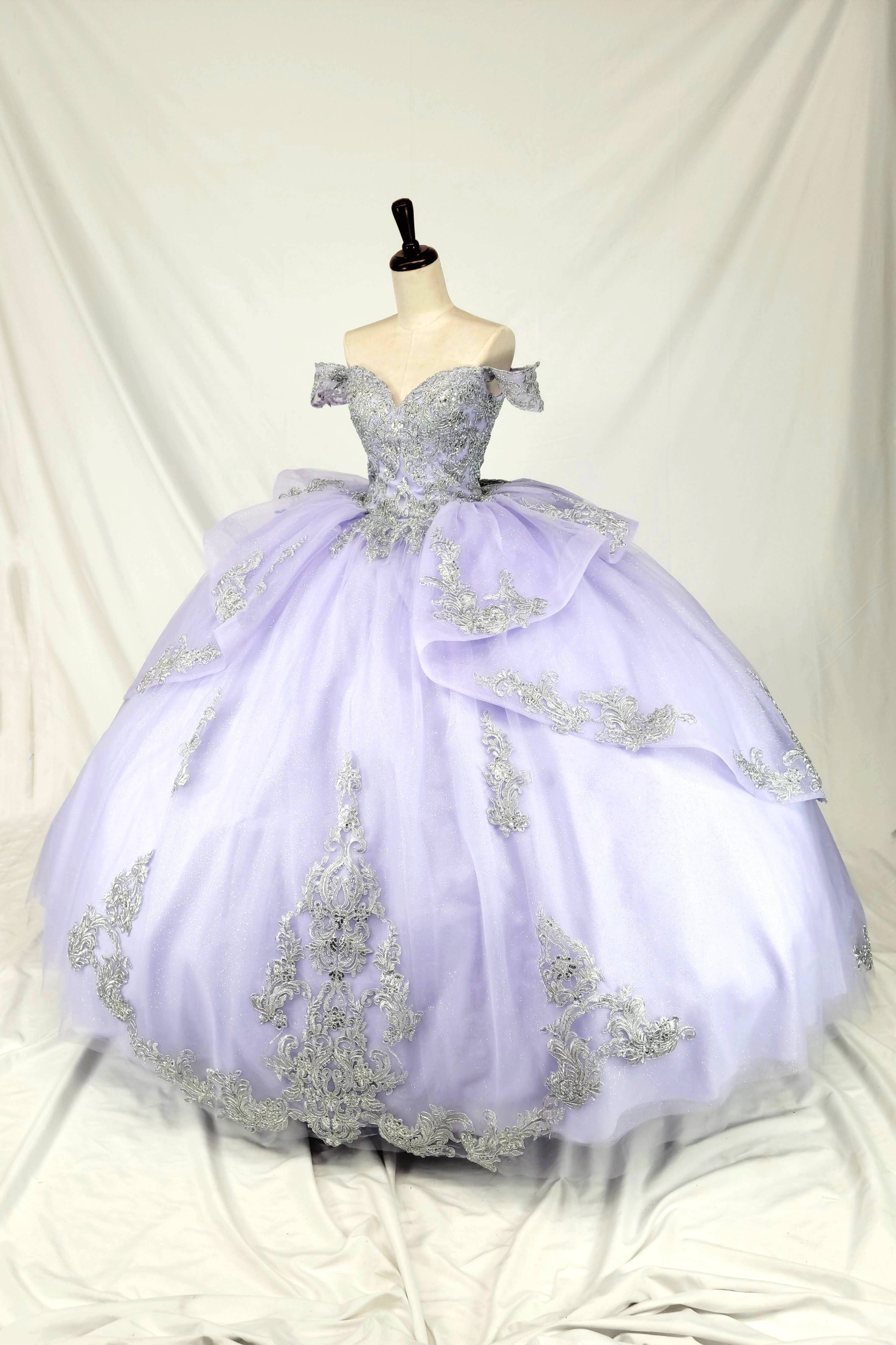lilac silver Off the shoulder lilac/silver quinceanera dress CHF3123 for wholesale on Faire5