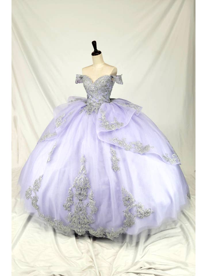 lilac silver Off the shoulder lilac/silver quinceanera dress CHF3123 for wholesale on Faire5