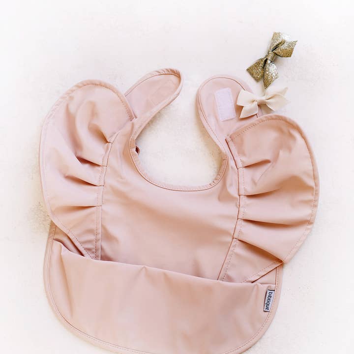 BIBTIQUE - Wholesale Bib - Baby - Peach Blush Angel Bib Girls Ruffle Waterproof Baby Bib4