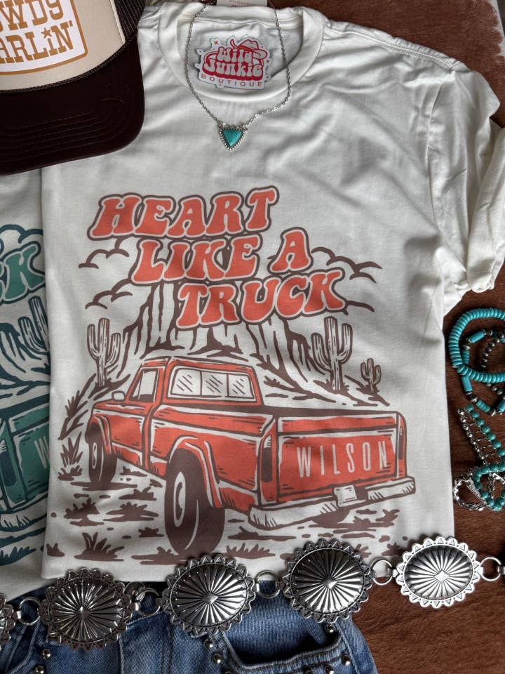 Heart Like A Truck Graphic Tee - Turquoise for wholesale by Wild Junkie