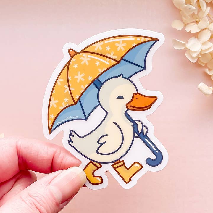 Alum and Ink - Wholesale Sticker - Duck with Rain Boots and Umbrella Clear Vinyl Sticker5