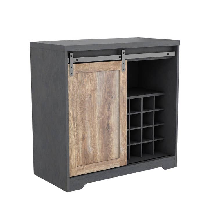 Orange County Decor - Wholesale Cabinet - 31 Inch Farmhouse Barn Door Bar Cabinet For Living Room, Dining Room Dark Grey Particle Board