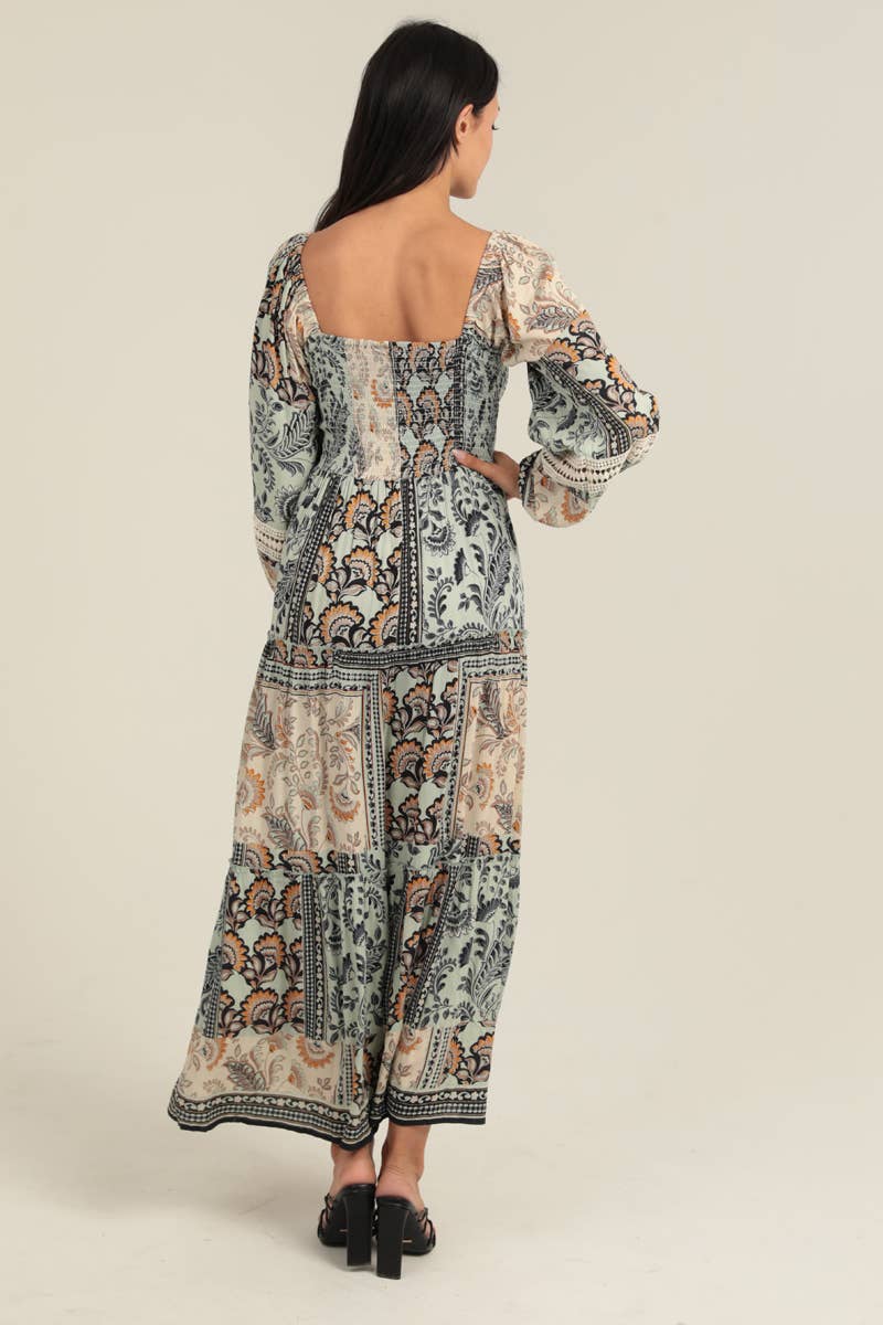 ANGIE - Wholesale Dress - Women's - C4626-A908 SWEETHEART NECK SMOCKED BODICE LACE TRIM MAXI 3