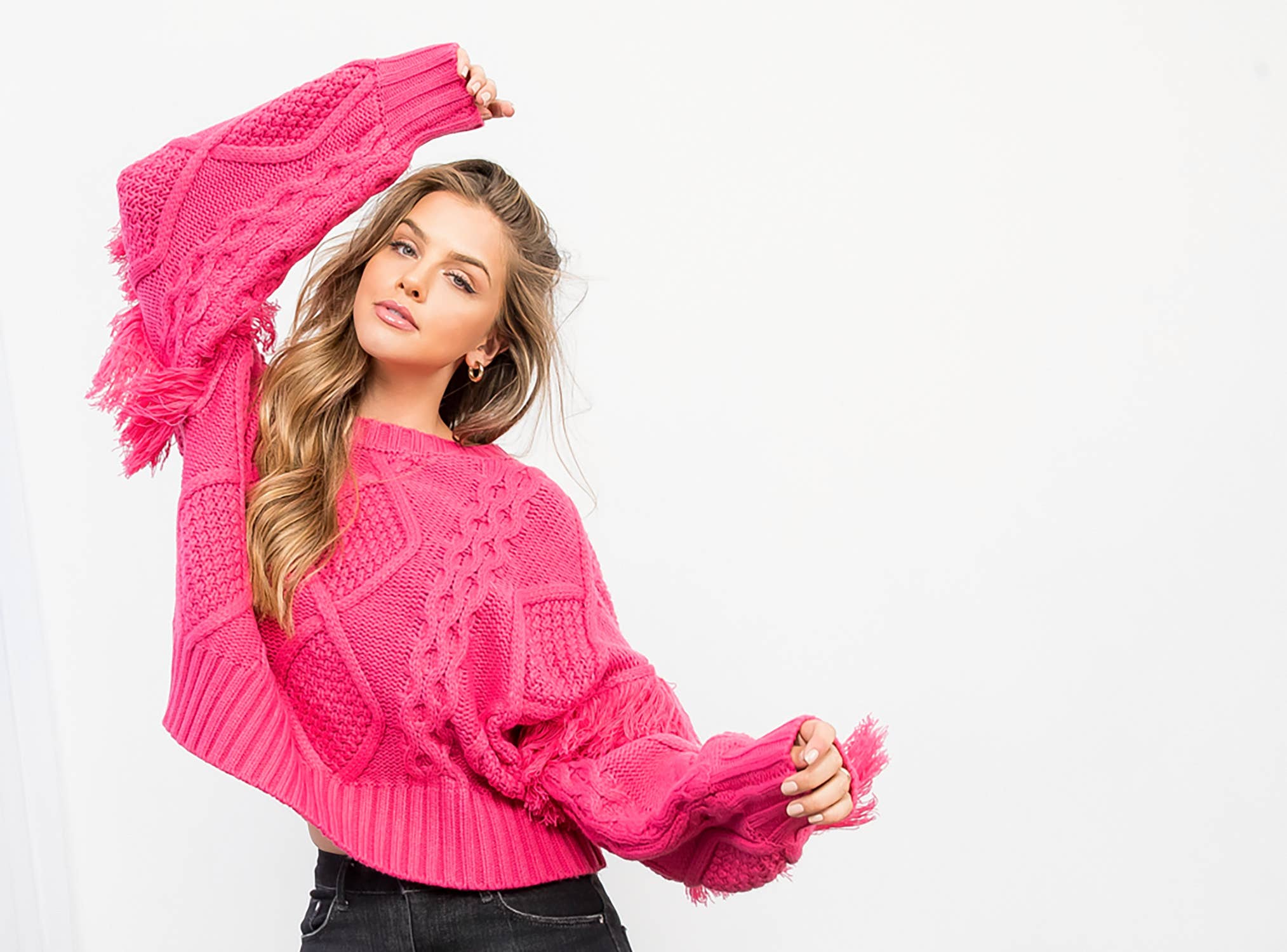 THML - Wholesale Knit Sweater - Women's - Knit Fringe Sleeve Sweater15