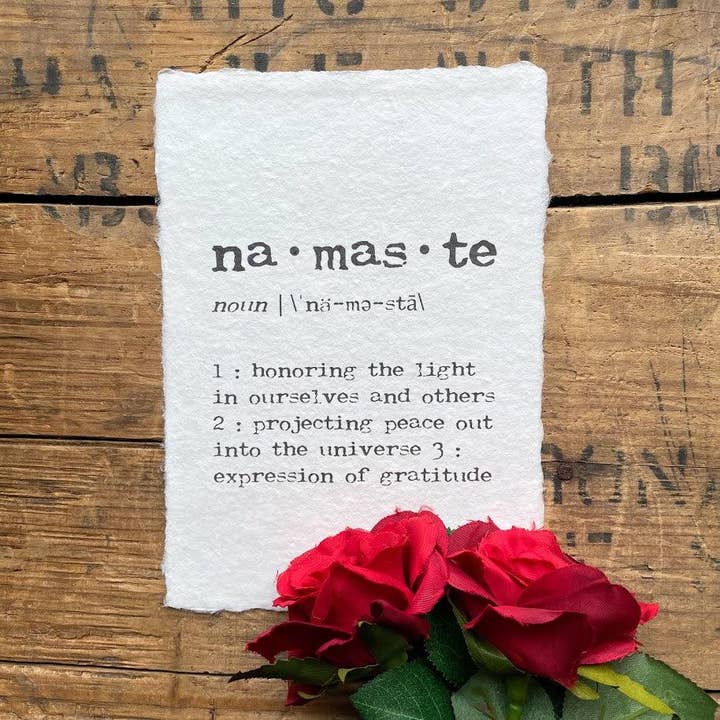 namaste definitieprint op handgeschept papier voor wholesale door Alison Rose Vintage