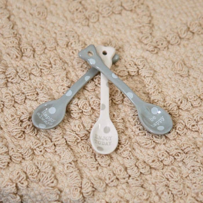 Langs - Wholesale Keukenlepel - Blije Lepel 3 Assorti Grijs & Wit Gestippeld Reliëf Keramiek++0