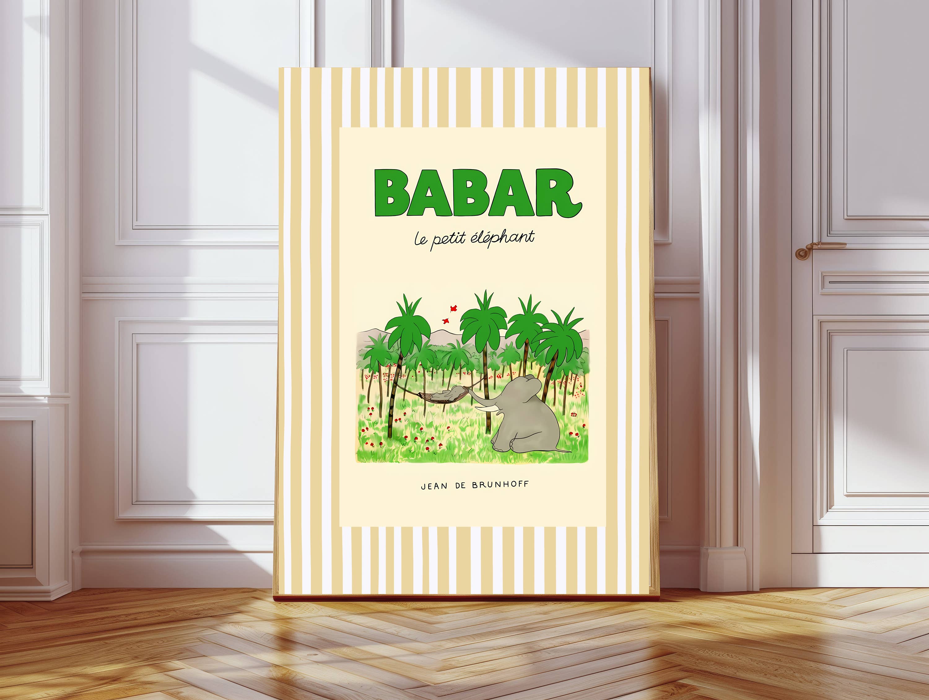 Kumo Art Prints – wholesale Konsttryck - Barn och baby – Babar Elefanten gräddrandig barnkammartryck1