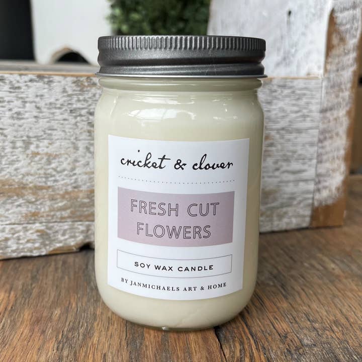 Frisch geschnittene Blumen Soja-Mason-Glaskerze für den Großhandel von JanMichaels Art & Home