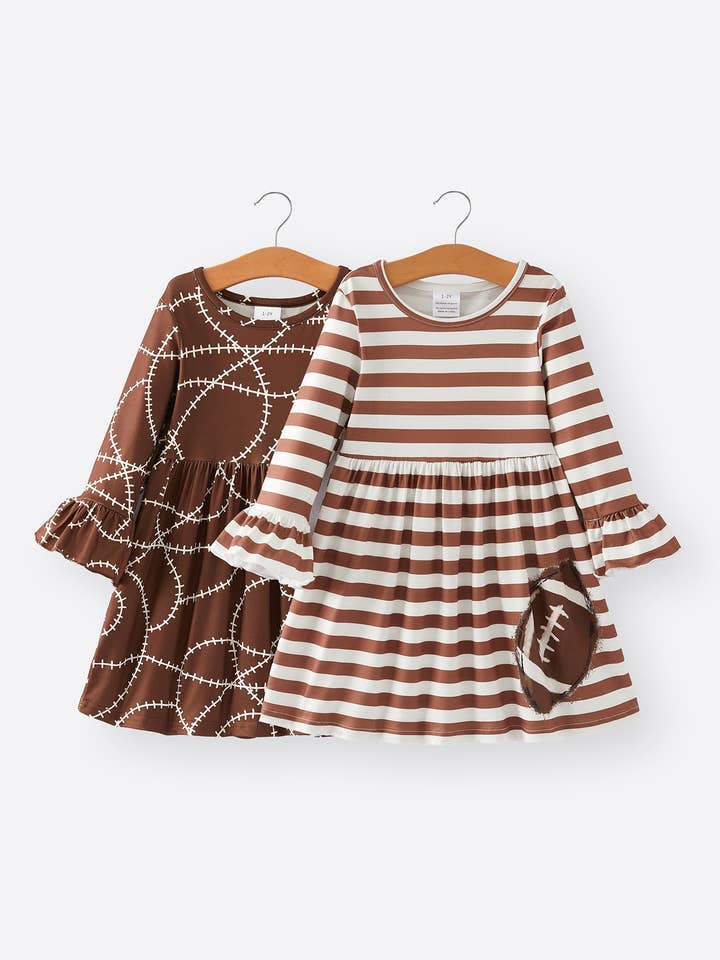 Fall Girls Ball Stripe Print Brown Dress 2-piece Set for wholesale by Rylee Faith Designs